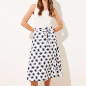 Floral Linen Blend Tie Waist Midi Skirt